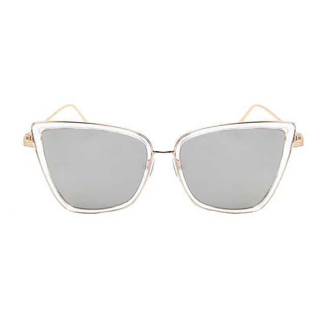 New Brand Designer Cateye Sunglasses Women Vintage Metal Glasses For Women Mirror Retro Lunette De Soleil Femme UV400