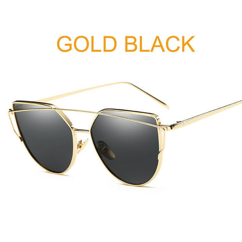 Cat Eye Vintage Brand Designer Rose Gold Γυαλιά ηλίου καθρέφτη για γυναίκες Μεταλλικά γυαλιά ηλίου με επίπεδο φακό με ανακλαστικό φακό Γυναικεία oculos