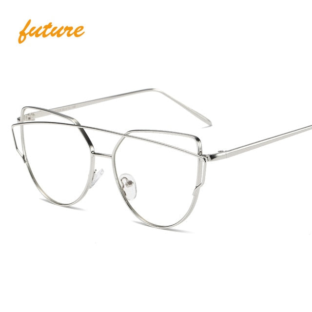 Cat Eye Vintage Brand Designer Rose Gold Mirror Sunglasses For Women Metal Reflective flat lens Sun Glasses Female oculos