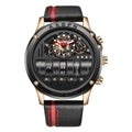 Stylish Quartz Men's Watch with Unique Rotating Date and Leather Strap - Military-Inspired Casual Timepiece