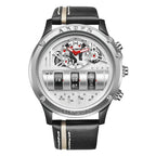 Stylish Quartz Men's Watch with Unique Rotating Date and Leather Strap - Military-Inspired Casual Timepiece
