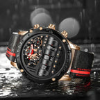 Stylish Quartz Men's Watch with Unique Rotating Date and Leather Strap - Military-Inspired Casual Timepiece