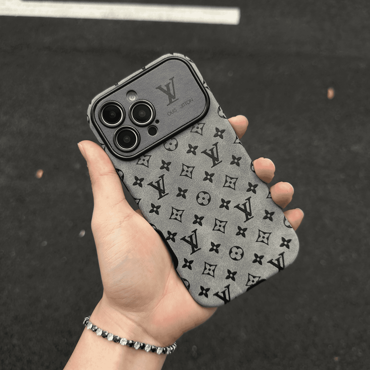 高級ブラウン & ブラックカラーレザーiPhoneケース