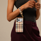 Beige Check Flip iPhone Case with Wrist Strap