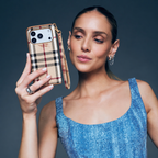 Beige Check Flip iPhone Case with Wrist Strap