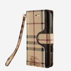 Beige Check Flip iPhone Case with Wrist Strap